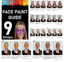 Load image into Gallery viewer, Craft Pro Face Paint - Vegan + Cruelty Free. Sensitive Skin Approved. Includes Guidebook, Applicators, Stencils. Easy ON Easy Off (Water Activated Body Paint)
