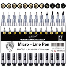 Load image into Gallery viewer, PANDAFLY Micro-Pen Fineliner Ink Pens, Precision Multiliner Pens for Artist Illustration, Sketching, Calligraphy,Technical Drawing, Manga, Anime, Scrapbooking (12 Size/Black)
