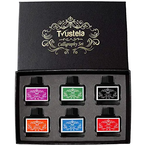 Calligraphy Ink Set | Calligraphy Set Includes 15 ml Black Ink, Blue Ink, Red Ink, Green Ink, Purple Ink and Orange Ink | Fountain Pen Ink | Dip Pen Ink | Bottled Ink for Fountain Pens | Ink Well