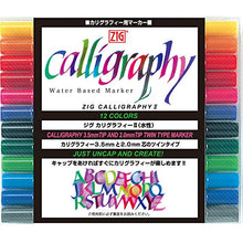 Load image into Gallery viewer, Kuretake ZIG Calligraphy Pens, 12 Colors set, 2mm. 3.5mm Dual Tip Markers, AP-Certified, No mess, Photo-Safe, Acid Free, Lightfast, Odourless, Xylene Freeing, For Beginners, Made in Japan
