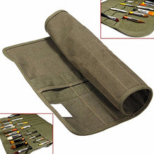 Load image into Gallery viewer, Paint Brush Case Canvas Roll Up Storage Bag Holder Canvas Wrap for Acrylic Watercolor Oil Face Brush - Army Green
