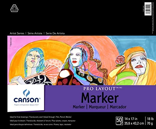 Canson Artist Series Pro Layout Marker Pad, 14” x 17”, Fold-over Cover, 50 Sheets (100511049), 14
