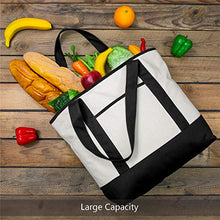 Load image into Gallery viewer, TOPDesign Stylish Canvas Tote Bag with External &amp; Internal Pockets, Open Top, Daily Essentials (Black/Natural)
