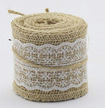 Load image into Gallery viewer, Jute Burlap Rolls Ribbon with White Lace Idea for Burlap Bows Burlap Wreaths Crafts and Rustic Decor

