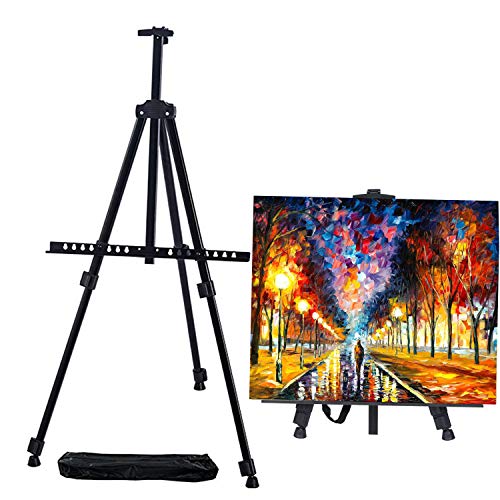 66 Inches Arts Crafts Easel by Aokbean Aluminum Metal Tripod Easel Stand with Portable Bag Adjustable Height Easel for Floor Painting Displaying (Black)