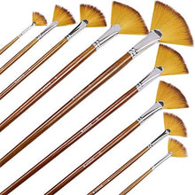 Load image into Gallery viewer, Artist Fan Paint Brushes Set 9pcs - Soft Anti-Shedding Nylon Hair Wood Long Handle Paint Brush Set for Acrylic Watercolor Oil Gouche Painting
