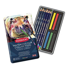 Load image into Gallery viewer, Derwent Colored Pencils, Watercolor, Water Color Pencils, Drawing, Art, Metal Tin, 12 Count (0700303),Blue
