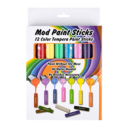 Mod Paint Sticks - Washable Solid Tempera Paint Markers - Non-Toxic, Quick Drying, and No Mess Paint Sticks - Color Art Supplies Set for Kids and Families - (12 Pack) - ModFamily
