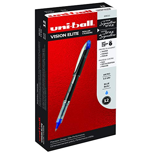 uni-ball Vision Elite Rollerball Pens, Micro Point (0.5mm), Blue, 12 Count
