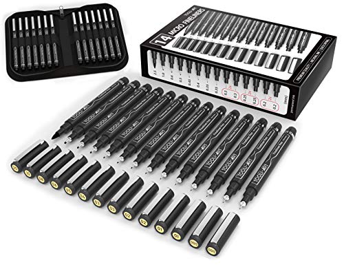 Micro-Line Pens With Case, Fineliner, Multiliner, Archival Ink, Artist Illustration, Architecture, Technical Drawing, Outlining, Scrapbooking, Manga, Writing, Rock Painting 14/Set Black