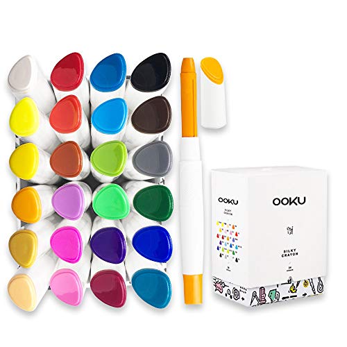 OOKU 24 Pcs Washable Crayons Watercolor Set for Kids/Toddler/Adults -Non-Toxic & No Mess Coloring Gel Crayons | Twistable, Retractable Color Crayons, Oil Pastels, Watercolor Painting Art Supplies