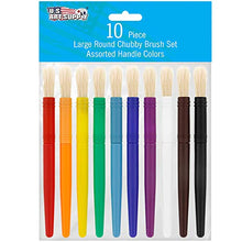 Load image into Gallery viewer, US Art Supply 10 Piece Large Round Chubby Hog Bristle Children&#39;s Tempera and Artist Paint Brushes
