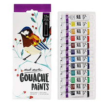 Load image into Gallery viewer, Mont Marte Signature Gouache Paint, 12 x 0.4oz (12ml), Semi-Matte Finish, 12 Colors, Suitable for use with Canvas, Watercolor Paper, Watercolor Paints and Mixed Media

