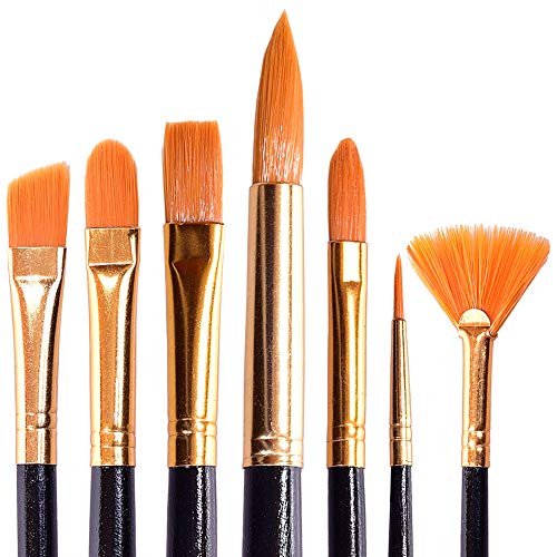 Paint Brushes Set - Acrylic Paint Brush - Watercolor Brushes - Oil Brushes - Artist Brushes - Gouache Brushes - Craft Brushes of 7 Types - Face Body Paint Brushes - Black Handle