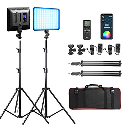 RGB LED Video Light, Photography Video Lighting kit with APP/Remote Control, 2 Packs Led Panel Light with Stand for Video Recording YouTube Studio CRI 95/ 2500K-8500K/ RGB Colors/ 29 Scenes