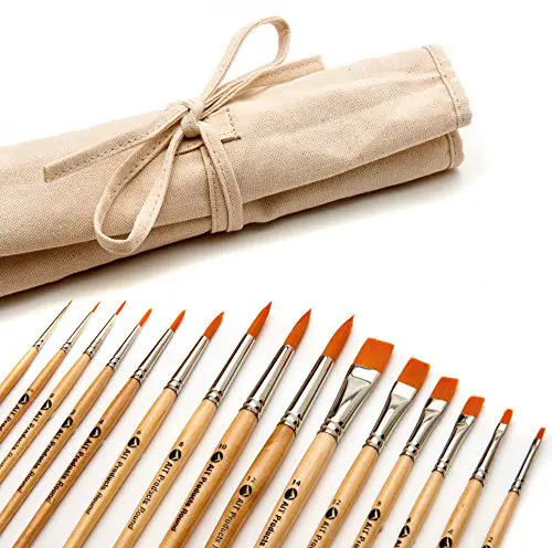 AIT Art Paint Brush Set - 15 Paint Brushes - Rounds, Flats - Handmade in USA for Trusted Performance with Oil, Acrylic, and Watercolor - Includes Canvas Brush Holder