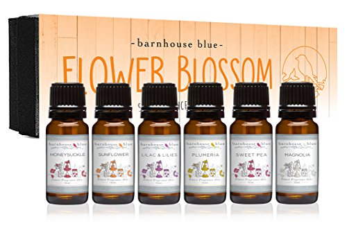 Flower Blossom Premium Grade Fragrance Oil - Gift Set 6/10ml Bottles - Honeysuckle, Lilac & Lilies, Sweet Pea, Plumeria, Magnolia, Sunflower