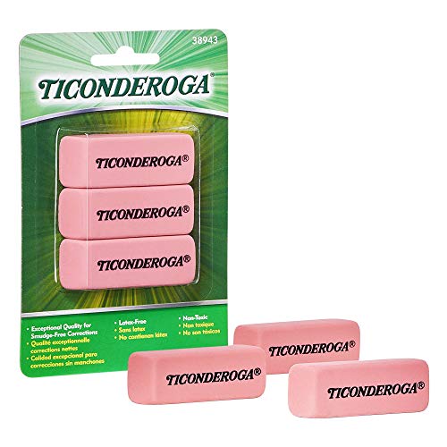 TICONDEROGA Pink Carnation Erasers, Wedge, Medium, Pink, 3-Pack (X38943)