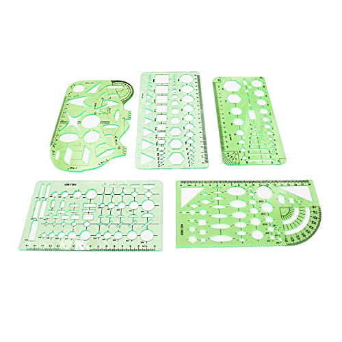 Tulead Drafting Tools Architecture Stencils Template Plstic Transparent Green Pack of 5 for School,Office