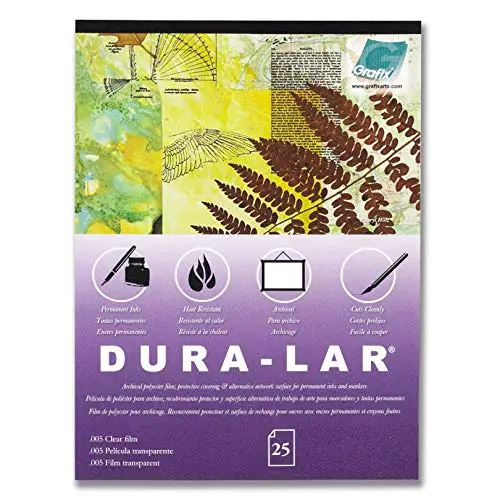 Grafix Dura-Lar Clear 9 x 12”, Pad of 25 – Ultra 003” Film, Acetate Alternative, Glossy Surface for Coverings, Stencils, Color Separation, Window Applications, Transparencies