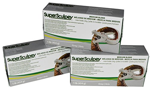 Super Sculpey Medium Blend Gray Oven-Bake Clay - Blend of Super Sculpey and Super Sculpey Firm - 1 Lb, Pack of 3