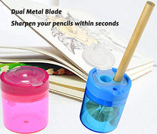 Load image into Gallery viewer, WEKOIL Pencil Sharpener Manual Pencil Sharpener 2 Holes Metal Sharp Blade Crayon XL Sharpener with Large Round Catches Sharpening Regular HB Pencils Graphite Colored Jumbo Pencils Pack of 4

