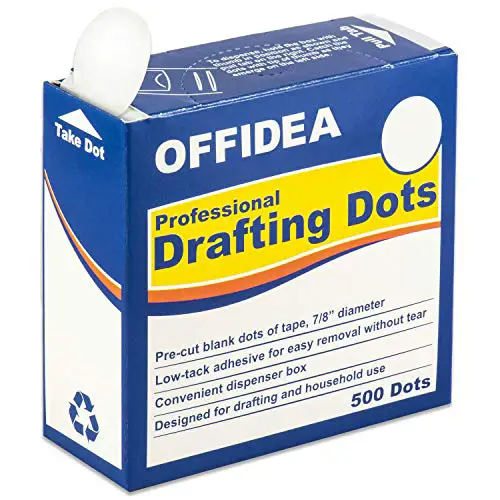 Offidea Professional Drafting Dots 500 pcs - Low Tack Pre-Cut Blank Tape - Easy to Use, for Drawing, Blueprint, Artist, Architect