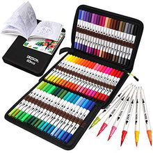 Load image into Gallery viewer, ZSCM Coloring Brush Pens Markers Set, 60 Colors Dual Tips Fine Tip Markers Set with Coloring Book, Gifts for Mother, for Kids Drawing, Adult Coloring Books, Sketching Bullet Journal Planner
