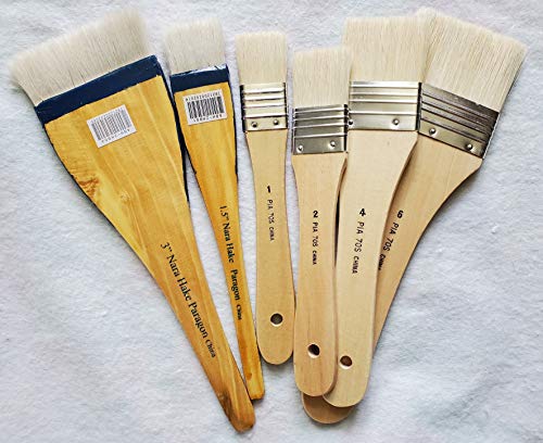Encaustic Oil Acrylic Hake Brush Set of 6 (2 Soft Hair, 4 Hog Bristle)
