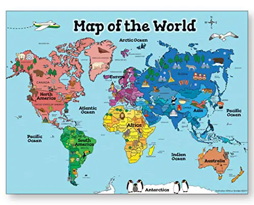 World Map Poster For Kids (18x24 World Map LAMINATED) Ideal World Map For Kids - Home or Classroom Posters