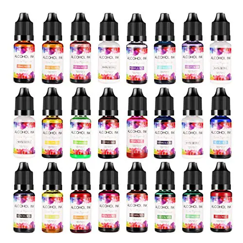 Alcohol Ink Set, 24 Colors High Concentrated Alcohol-Based Resin Ink, Alcohol Paint Dye for Resin Art, Tumblers Coasters Making (24 x 0.35oz)