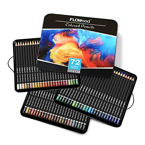 FLOWood Professional Art Colored Pencils 72, Perfect Box-packed Soft Core Colored Pencils with Artist Quality, Ideal Tools to Meet All Drawing Needs for Sketching, Coloring and Shading in Iron Box