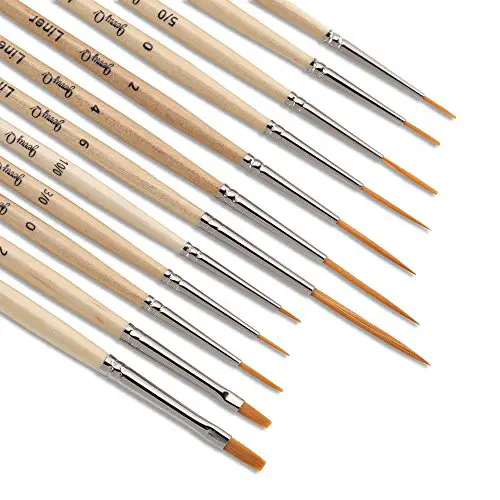 Jerry Q Art 12 Pcs Detail Paint Brushes, Golden Synthetic Hair, High Performance for Oil, Acrylic and Watercolor JQ-503