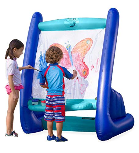 HearthSong Heavy-Duty Vinyl Inflatable Indoor and Outdoor Easel for Kids with Paints, Sponges, Paintbrush, and Built-in Art Tray, 39