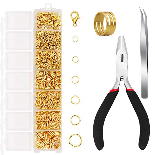 1500 Pieces Jump Rings with Lobster Clasps and Jewelry Pliers for Jewelry Making Supplies Findings and Necklace Earring Repair (Gold)