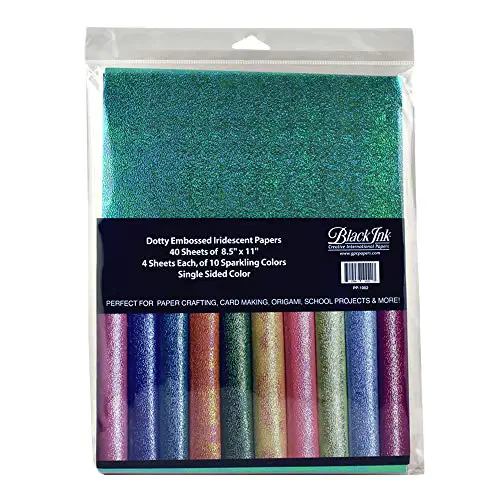 Black Ink, Dotty Embossed Iridescent Paper Assortment Pack, 40 Sheets, 10 Colors, 8.5x11 Inches, PP-1002