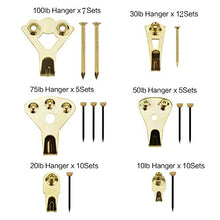 Load image into Gallery viewer, Picture Hangers, Coologin 120 Pieces Professional Photo Frame Hooks, Heavy Duty Picture Hanging Kit with Nails for Wall Mounting, Holds 10-100 lbs,Golden
