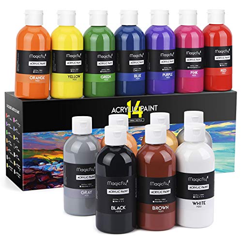 Magicfly Bulk Acrylic Paint Set, 14 Rich Pigments Colors (240 ml/8.12 fl oz.), Non-Fading, Non-Toxic Craft Paints for Painting on Canvas, Ideal for Kids, Artist & Hobby Painters