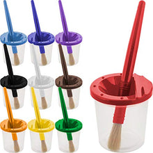 Load image into Gallery viewer, U.S. Art Supply 10 Piece Children&#39;s No Spill Paint Cups with Colored Lids and 10 Piece Large Round Brush Set with Plastic Handles
