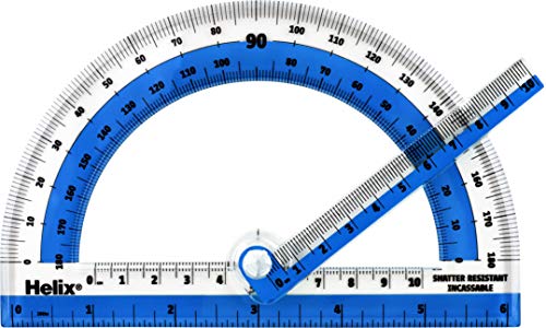 Helix Shatter-Resistant Swing Arm 180 Degree Protractor, 6 Inch / 15cm, Assorted Colors