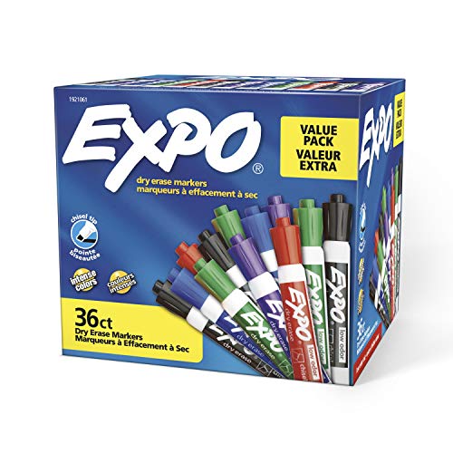 Expo Low Odor Dry Erase Marker | Chisel Tip Markers | Whiteboard Markers, Assorted, 36 Count