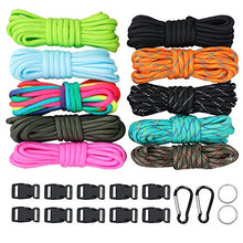 Load image into Gallery viewer, 550 Paracord Bracelet Crafting Kit with Buckles and Carabiner, Multicolor Survival Paracord Cord Set 10 Colors - Great Gift

