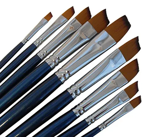 Artist Paint Brushes - A - Golden Nylon, Long Handle, Angular Paint Brush Set - Ideal for Acrylic Painting and Oil Painting, and Equally Useful for Watercolor Painting and Gouache Color Painting.