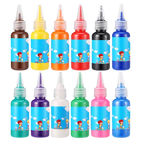 Homkare Finger Paint 12 Colors Non Toxic Washable Finger Paints for Toddler Kids Finger Paint Set for DIY Crafts Painting (12 x 30ml/1.01 fl.oz)