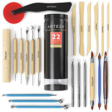 Load image into Gallery viewer, Arteza Pottery Tools &amp; Clay Sculpting Tools, Set of 22 Pieces in PET Storage Tube, for Clay, Pottery, Ceramics Artwork &amp; Holiday Crafts
