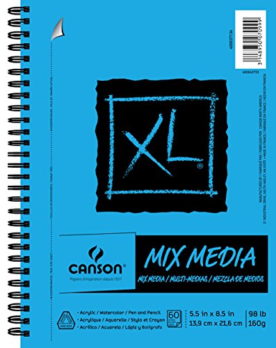 Canson XL Series Mix Paper Pad, Heavyweight, Fine Texture, Heavy Sizing for Wet or Dry Media, Side Wire Bound, 98 Pound, 5.5 x 8.5 in, 60 Sheets, 5.5
