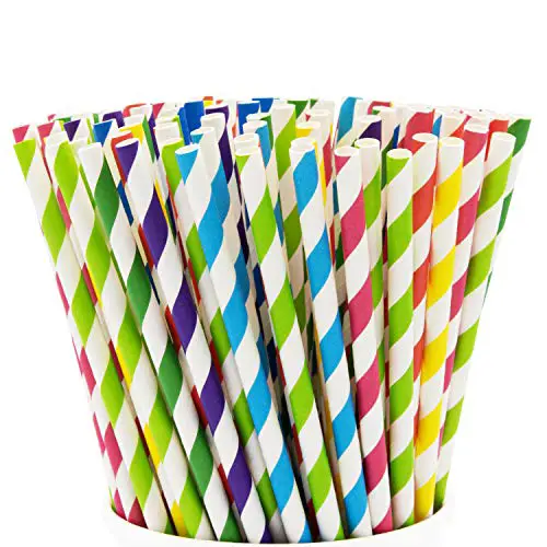 Paper Drinking Straws [200 Pack] 100% Biodegradable - Assorted Colors