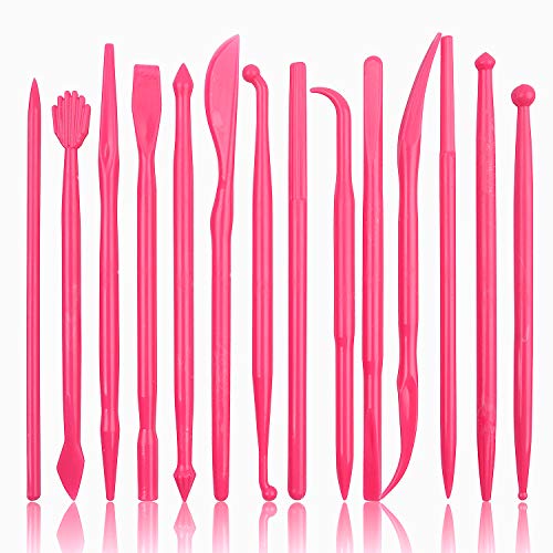 BronaGrand Set of 14 Mini Plastic Crafts Clay Modeling Tool for Shaping and Sculpting (Pink)