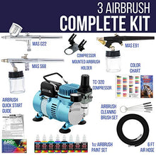 Load image into Gallery viewer, Master Airbrush Professional Cool Runner II Dual Fan Air Compressor Airbrushing System Kit with 6 Primary Opaque Colors Acrylic Paint Artist Set, 3 Airbrushes, Gravity and Siphon Feed - How to Guide
