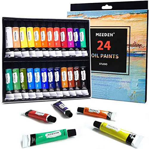 MEEDEN Oil Paint Set, 24 Tubes (12ml/0.4oz) Oil-Based Colors, Vibrant Non Toxic Oil Painting Set for Students Beginners Hobby Painters
